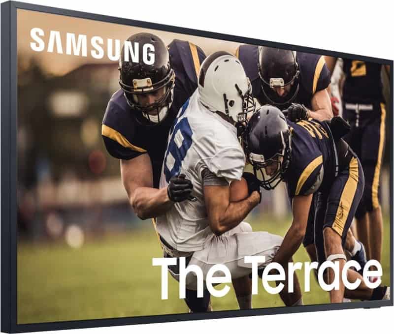 Samsung The Terrace TV showing a football game.