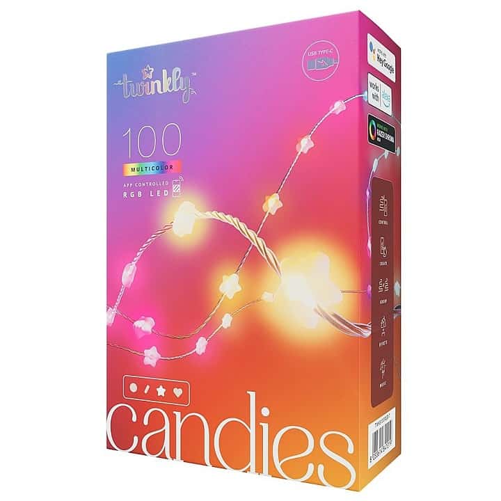 Twinkly – Candies Star Shaped 100 RGB LED Smart Light String Clear Wire USB-C – Multicolor