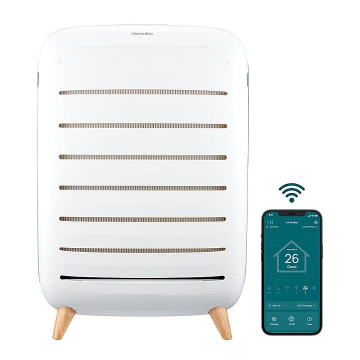 Homedics – Smart True-Hepa Extra Large Room Air Purifier with Air Quality Sensor and UV-C Technology – White