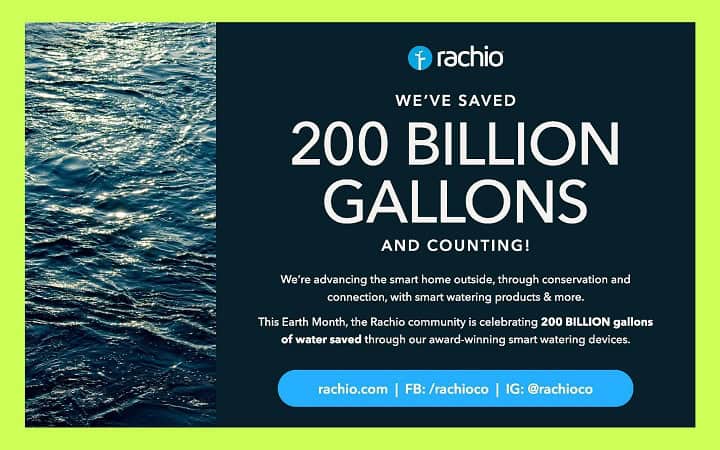 Rachio Earth Day water savings announcement