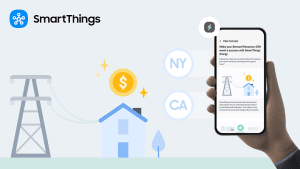 infographic depicting Samsung SmartThings app and Flex Connect saving money.