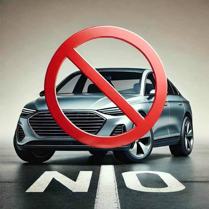 Generic car with "no" symbol overlaid on it.