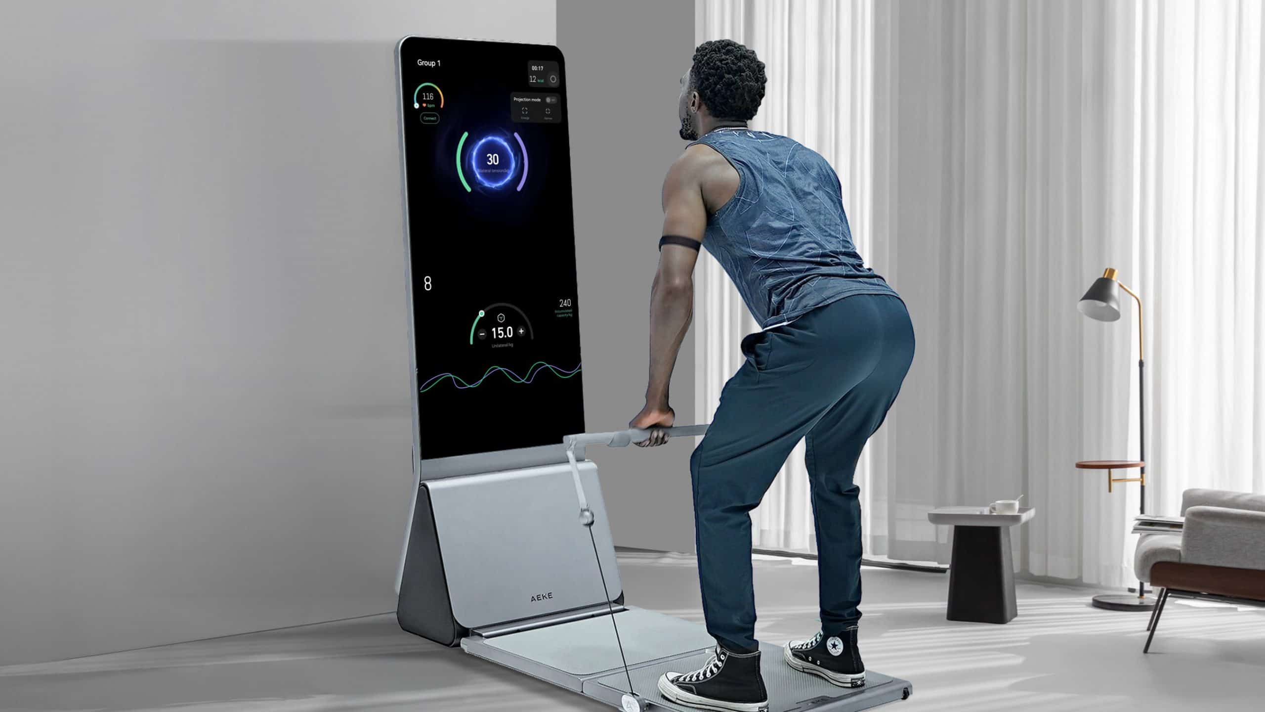 Man using the AEKE Smart Home Gym K1