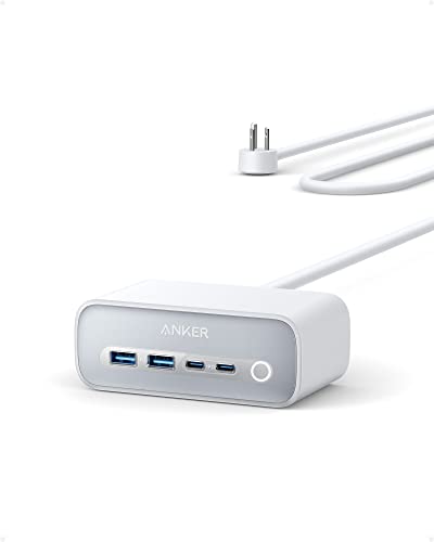 Anker 525 Charging Station, 7-in-1 USB C Power Strip for iphone13/14, 5ft Extension Cord with 3AC,2USB A,2USB C,Max 65W Power Delivery Desktop Accessory for MacBook Pro, Home, Office (Aurora White)